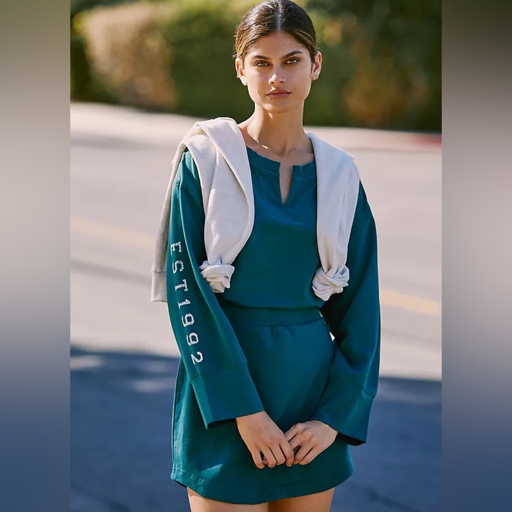 Anthropologie Daily Practice Sz XS Forest Green Printed Relaxed Mini Dress